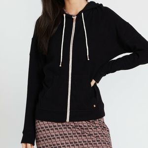 VOLCOM LIVED IN LOUNGE ZIP JACKET - S 4/6 BLACK ROSE GOLD ACCENTS